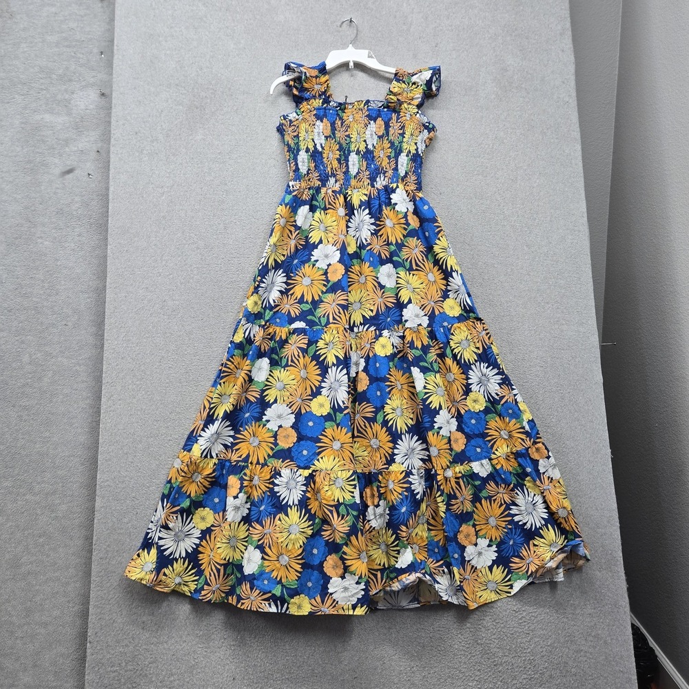 LITTLE Women Dress L Blue Floral Fit & Flare Maxi Garden Party Sundress
